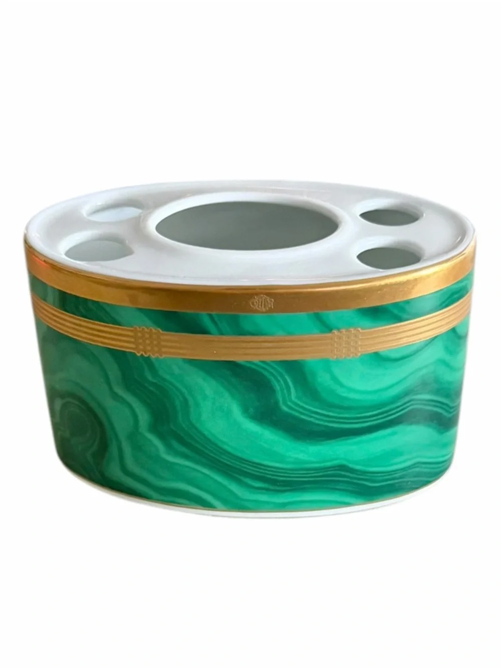 Vintage Christian Dior Gaudron Malachite Green Porcelain Toothbrush Holder Vase